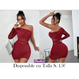 Vestido brillante de malla en contraste de un hombro