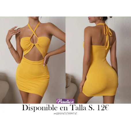 Vestido ajustado de cuello halter de espalda abierta con cordón con abertura