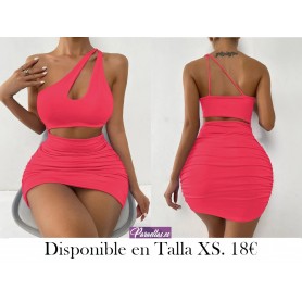 Vestido ajustado de un hombro con abertura fruncido