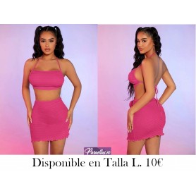 Top halter con textura de espalda abierta con cordón & Falda ribete en forma de lechuga