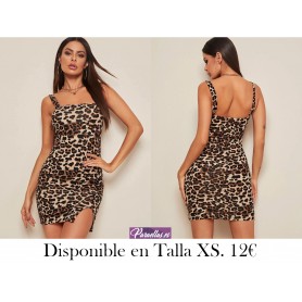Vestido de muslo con abertura con estampado de leopardo con tira gruesa