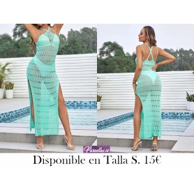 Vestido cover up con abertura de muslo con abertura de cuello halter de espalda abierta sin bikini