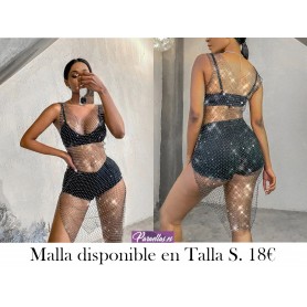 Vestido de malla transparente de muslo con abertura de diamante de imitación sin sujetador