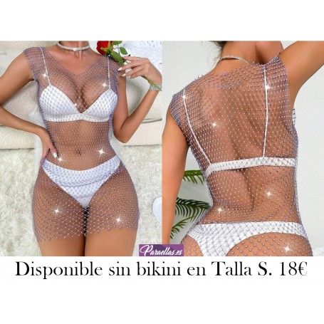 Vestido cover up con diamante de imitación tachuela de malla sin bikini