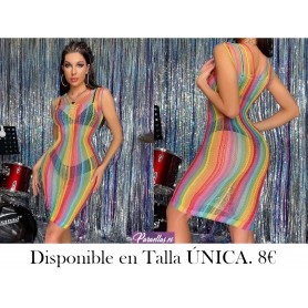 Vestido ajustado de rayas de arcoíris con abertura sin set de lencería