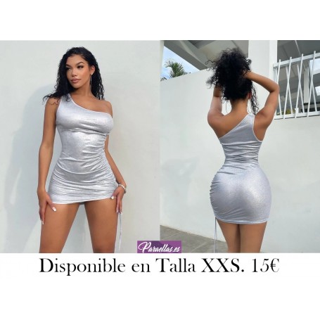 Vestido ajustado de un hombro con cordón lateral de color metálico