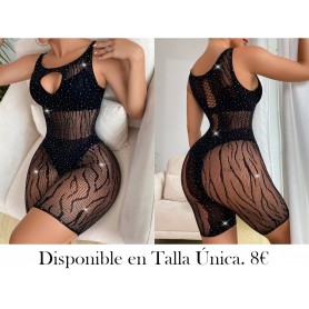 Body de malla con diamante de imitación con abertura sin forro