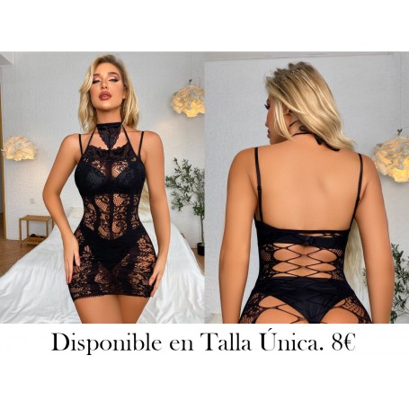 Vestido con abertura de espalda abierta con cordón con encaje sin forro