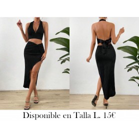Top halter crop unicolor & Falda girante delantero de muslo con abertura