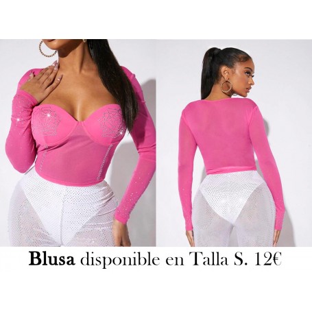 Camiseta con diseño de diamante de imitación escote corazón bustier de malla