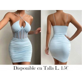 Vestido ajustado bustier con tira cruzada delantera de malla fruncido lateral