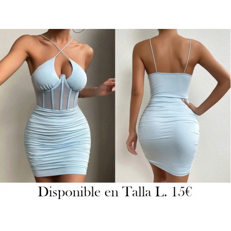 Vestido ajustado bustier con tira cruzada delantera de malla fruncido lateral