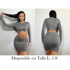 Camiseta corta fruncida en la parte delantera y falda ajustada con bolsillo con solapa