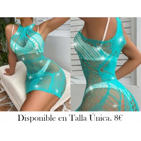 con diamante de imitación tachuela con abertura Lencería Vestido sin ropa interior