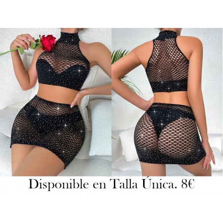 Set de lencería con diamante de imitación tachuela de malla sin forro