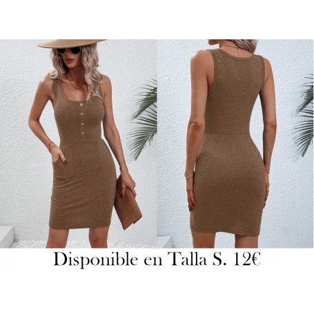 Vestido tank con botón delantero con bolsillo oblicuo
