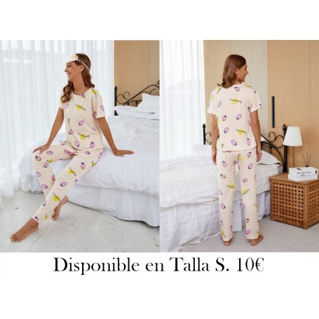 Conjunto de pijama de rayas con estampado de fresa con máscara de ojo