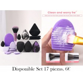 Esponjas de maquillaje / 1 cepillo de limpieza + 6 esponjas de maquillaje + 1 cepillo de maquillaje + 9 esponjas de maquillaje