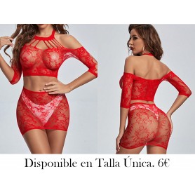Regalo Del Día De San Valentín: Conjunto De Lencería Sexy Que Incluye Un Body De Malla, Una Falda Ajustada Y Una Liga Rosa