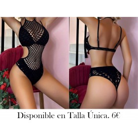 Teddy De Malla De Red Con Cuello Halter, Body Transparente Sin Espalda, Lencería Y Ropa Interior Sexy Para Mujeres