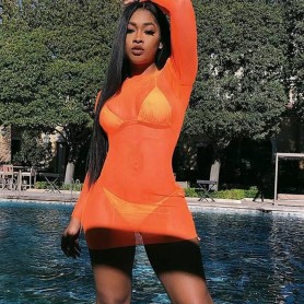 Vestido Naranja con transparencia sin lencería