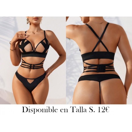 Conjunto de lencería sexy para mujeres con tanga de unicolor y cinturón de cintura con correa cruzada