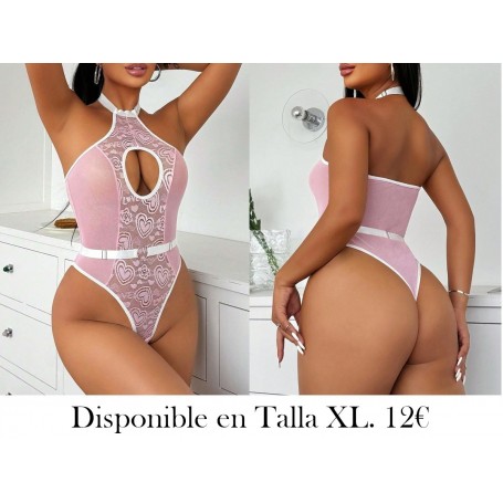 Body romántico rosa de encaje sexy para mujer