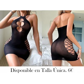 1 pieza Vestido lencero sexy de mujer, sólido, de malla calada