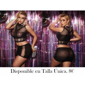 Conjunto de lencería de dos piezas con diamantes de imitación sexy para mujer