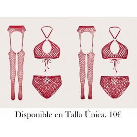 3 piezas/set Lencería Sexy De Rejilla Roja Para Mujer