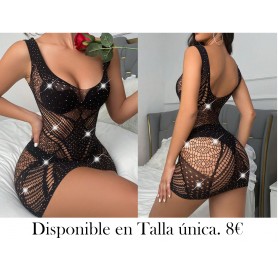 1 pieza Vestido de Body de malla de una pieza y ajustado con diamantes de imitación