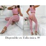 2 piezas Conjunto de top de malla sexy y pantalones ajustados de cintura alta para mujer