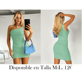 Vestido De Mujer De Tela Texturizada Sin Mangas De Un Hombro Para El Verano