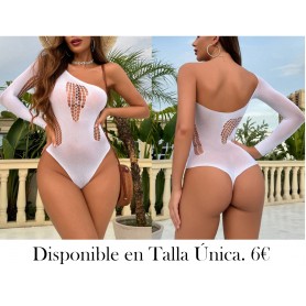 Sexy Mono blanco sexy para mujeres, malla transparente de alta elasticidad