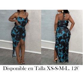 Vestido ajustado halter sin espalda con abertura alta y estampado