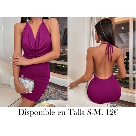 Vestido ajustado con fruncido delantero de cuello halter de espalda abiert