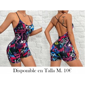 Unitard rompe-cami sin espalda con impresión de graffiti para el verano