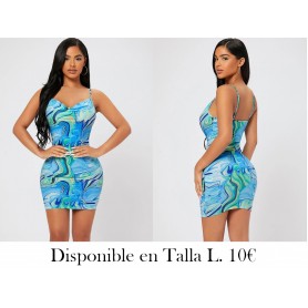 Vestido ajustado con estampado de mármol escote drapeado