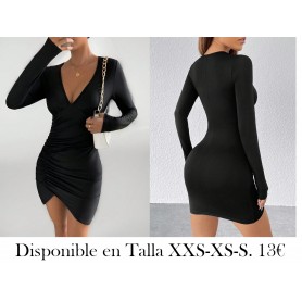 Vestido ajustado con escote pronunciado, fruncido y dobladill