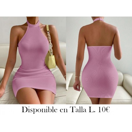 Vestido ajustado de cuello halter de espalda abierta