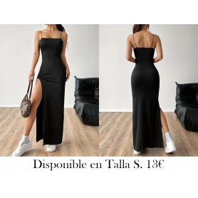 Vestido camisola de muslo dividido sólido, vestido sin espalda con tirantes finos y sexy, ropa de mujer para vestir de fiesta