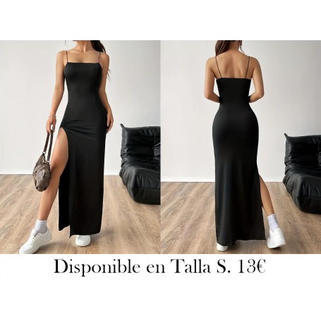 Vestido camisola de muslo dividido sólido, vestido sin espalda con tirantes finos y sexy, ropa de mujer para vestir de fiesta