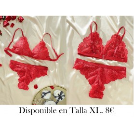 Set de lencería inalámbrica con sostén y panty con detalle encaje y ribete festoneado