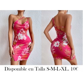 Vestido con estampado floral de un hombro bajo con abertura