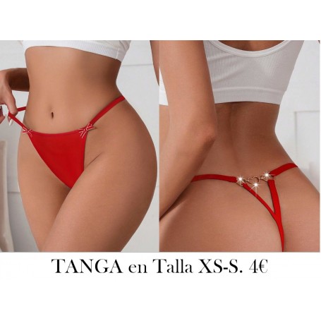 Tanga sexy con corazón de metal enlazado y adorno de lazo en la parte delantera