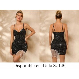 Vestido de verano para mujer ajustado y a la moda con lentejuelas plateadas y borlas