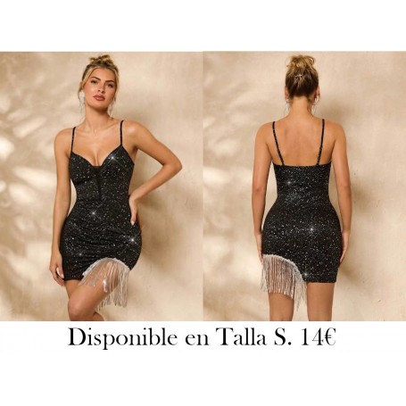 Vestido de verano para mujer ajustado y a la moda con lentejuelas plateadas y borlas