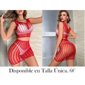 Vestido minifalda body de lencería de malla transparente para