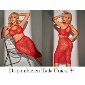 2 piezas/Set Top halter transparente y minifalda sexy de malla para mujer