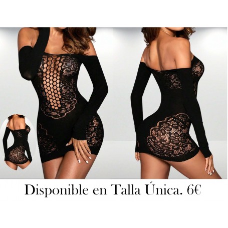 1 pieza vestido babydoll sexy negro para mujer con manga larga